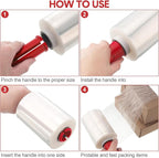 Jutom 16 Pcs Stretch Wrap Roll Plastic Wrap for Moving with 2 Handles 5" x 1000 ft Packaging Shrink Film Self Adhering Shipping Supplies for Moving Furniture Pallet (Clear, Red)