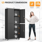 4 Door Garage Storage Cabinets with wheels, Metal Rolling Tool Cabinet with Lock, Locking Garage Caninet on wheels with Shelves, Steel Tall Tool Cabnets Locker for Workshop/Home/Office - (Black 73”H)