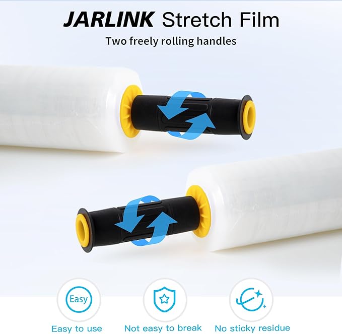 JARLINK Stretch Film, 15 Inch x 1000 Feet Shrink Wrap for Pallet Wrap, Industrial Strength Stretch Wrap with Handles, Moving Wrapping Plastic Roll, 60 Gauge, 1 Pack, Clear