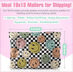10x13 Poly Mailers – Smiles Checkerboard – Waterproof, Tear-Resistant Shipping Bags with Adhesive Seal – 25 Pack – Package Mint