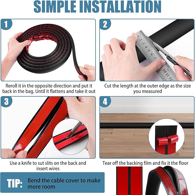 Floor Cord Covers for Wires 3.3FT Cable Hider Wire Cover Self Adhesive Cord Hider Floor for Offices, Homes, Workshops, Warehouses Cable Cavity 0.39" W x 0.27" H