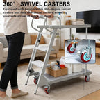Heavy Duty Platform Truck Cart, Multi-Purpose Utility Dolly w/Handrails, Flatbed Cart with Support Bars 660Lbs Capacity, Extra Large Utility Cart w/Wheels, for Climbing for Grocery (White, 660lbs)