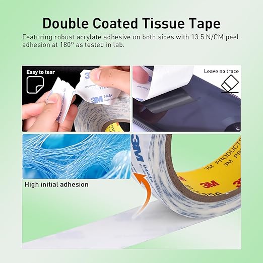 Double Sided Tape 9448A 3/4" x 33Ft Pack of 2 Made of 3M Super Sticky Adhesive Tape Ultra Thin Translucent Tissue Tape for Laptop Cell Phone Repairs Arts Crafts
