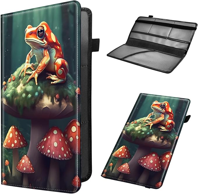 Car Registration and Insurance Holder, Leather Car Glove Box Organizer, Cool Car Accessories for ID, Driver's License Cards & Essential Document,business cards,Men&Women,Mushroom and Frog Forest