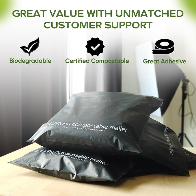 100% Compostable Biodegradable Mailers | Reusable Poly Bags | Zero-Waste Double-Seal Extra Thick | Shipping Envelopes Pouches | Certified Green Packaging - Size 14.9" x 19"