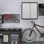 GREATMEET 28" H Lockable Metal Garage Storage Cabinets, Metal Cabinet Storage, Garage Wall Cabinet with Doors and Shelves, Hanging Floating, Grey&Black