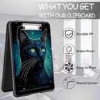 Clipboard with Storage, High Capacity Plastic Storage Clipboard with Pen Holder for Women Teachers Work, School & Office Supplies, Cute Pattern Decorative Clipboards, Planet Cat