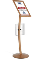 M&T Displays Curved Menu Board 11x17 Inch Pedestal Sign Holder with 8.5x11 Inch Brochure Holder Copper Floor Standing Aluminum Front Loading Easy Open Poster Message Advertisement Post