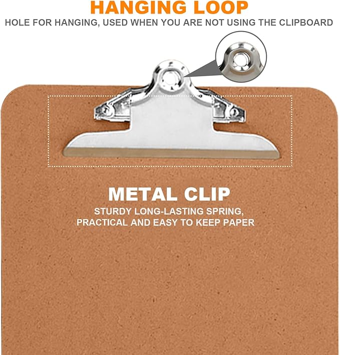 HERKKA 6 Pack Hardboard Office Clipboards - A4 Letter Size, ECO Friendly