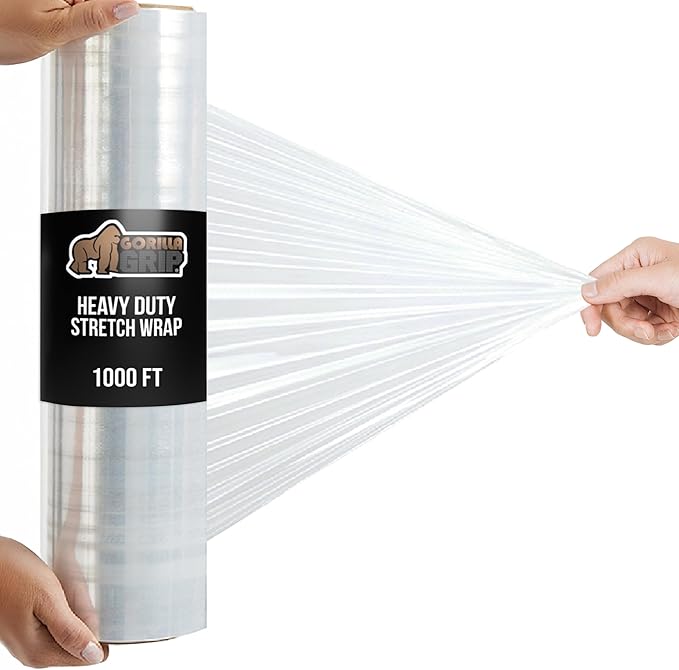 GORILLA GRIP 500% Stretch Film Heavy Duty Plastic, 1000ft Shrink Wrap Roll 24" Puncture Resistant, Industrial Strength for Shipping, Pallet Storing, Moving, Packing Furniture Protection 1 Pack Clear