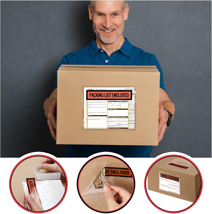 1000 Pcs Packing Slip Envelope Pouches Clear Self Adhesive Shipping Label Sleeves Waterproof Packing List Envelopes Pockets Top Loading Shipping Pouches Enclosed Bags (Orange,4.5"x 5.5")
