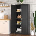 60 Inch Tall Pantry Cabinet, Metal Kitchen Storage Cabinet with Doors and Shelves, Black Cupboard for Food Storage, Freestanding Cabinet for Living Room, Dining Room - Assembly Required