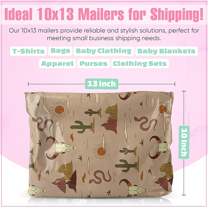 10x13 Poly Mailers – Western Boho – Waterproof, Tear-Resistant Shipping Bags with Adhesive Seal – 25 Pack – Package Mint