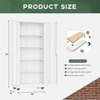 Greenvelly Metal Storage Cabinet with Wheels, 73" H Lockable Rolling Storage Cabinets with Doors and 4 Adjustable Shelves, Large Steel Cabinet for Garage, Office, Home, School (White)