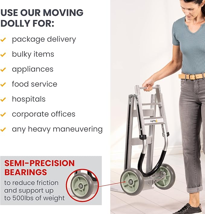 Fully Assembled Foldable Hand Truck with 8" Mold-On Rubber Wheels – Horizontal Loop Handle. 500 Lb. Capacity Dolly for Travel, Moving and Office Use | 14 X 7.5 Extruded Aluminum Nose Plate