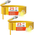 HUANCHAIN 12/3 25ft 2 Pack Heavy Duty Outdoor Extension Cord 25 ft Waterproof with Lighted end, Flexible Cold-Resistant 3 Prong Electric Cord Outside, 15Amp 1875W 12AWG SJTW, Yellow, ETL