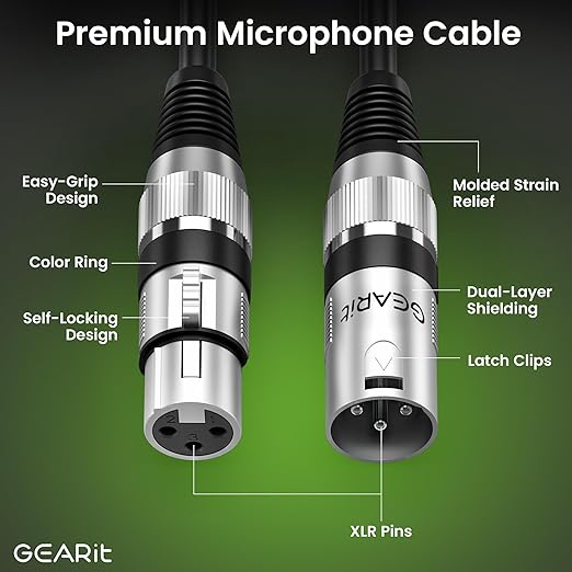 GEARit XLR Male to Female Microphone Cable (1 Feet, 6 Pack) 3-Pin Balanced Shielded Mixer, Recording Studio, Podcast - Black
