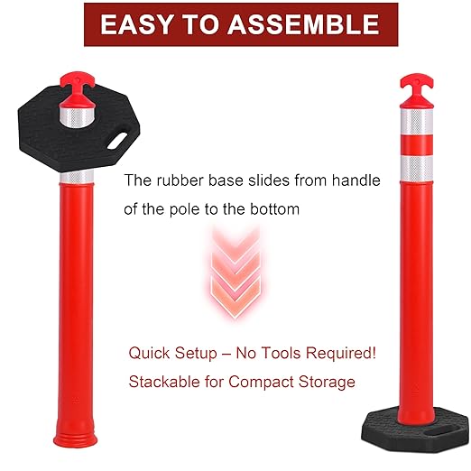 OrangeStar 9-Pack 42" Traffic Delineator Post Cones with Heavy Duty Rubber Base, Orange Safety Cones for Road, Parking Lot, Warehouse, Construction Zone Safety