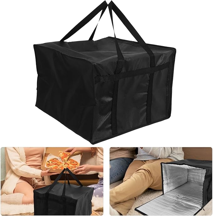 Large Capacity Insulated Pizza Bag with Double Zippers Lightweight Thermal Food Cooler for Hot and Cold Foods Portable Grocery Insulated Carry Bag