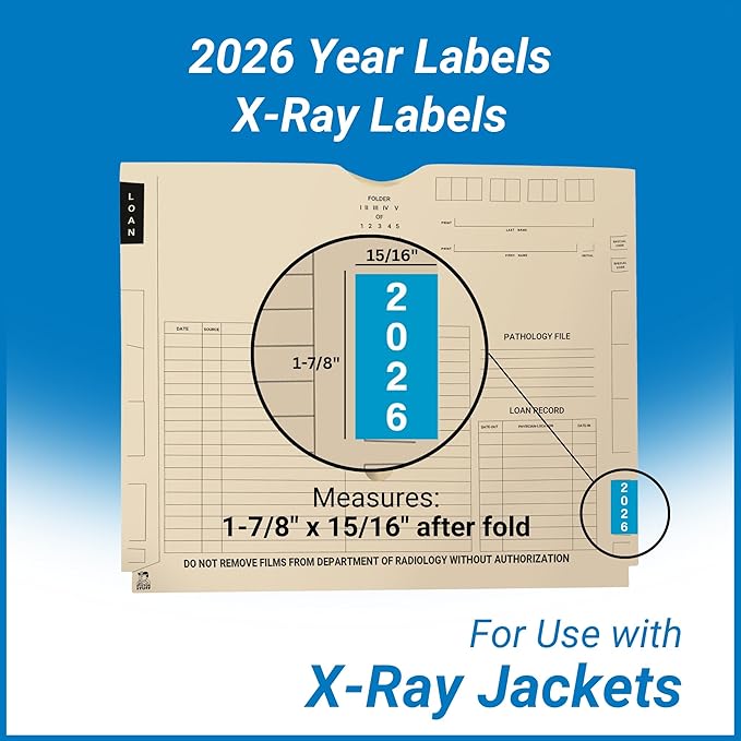 2026 Year Labels, Doctor Stuff 2026 Chart Stickers, Light Blue Color Coded, IFC AFV Style, USA Made Year Stickers for X-Ray Jackets, 500/Roll, 1 Roll, 1-7/8" x 1-7/8"