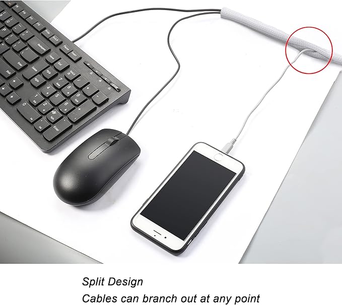 CrocSee 25ft - 3/4 inch Braided Cable Management Sleeve Cord Protector - Self-Wrapping Split Wire Loom for TV/Computer/Home Theater/Engine Bay - White