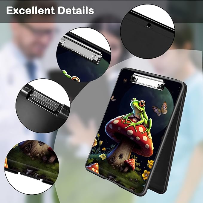 Clipboard with Storage,Office Supplies Nursing Clipboards Folder with Pen Holder Plastic Foldable Clip Board with Storage for Nurse Teacher,Cute Mushroom Frog