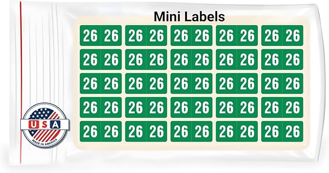 2026 MINI Year Stickers, Green, Compatible with Smead ETS Series, Doctor Stuff 2026 Chart Stickers, USA Made Year Labels for End Tab File Folders, 250/Pack, 1 Package, 1/2" x 1" - Small Labels