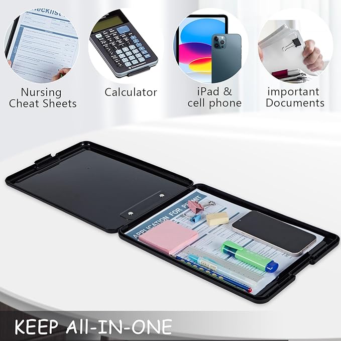 Clipboard with Storage, High Capacity Plastic Storage Clipboard with Low Profile Clip for Women Teachers Work, School & Office Supplies, Cute Pattern Decorative Clipboards, Cat