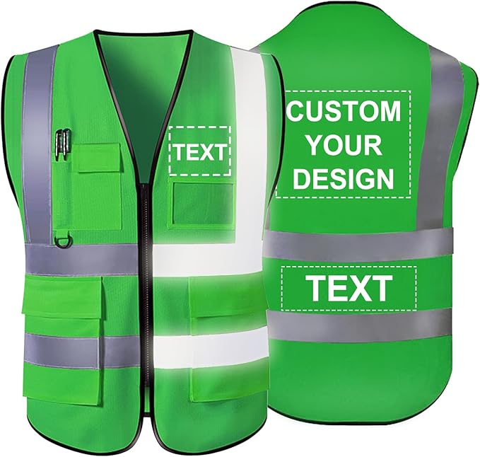 Personalized Safety Vest Custom High Vis Vest Customize Logo Safety Vest with Reflective Strip 5 Pockets Workwear