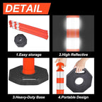 42" Traffic Delineator Posts,3 Pack Orange Safety Cones with Reflective Collars and Weighted Base for Road Safety, Parking Lots