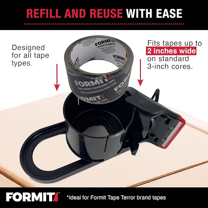 Clear Packing Tape with Dispenser (1 Roll) - Professional Grade for Boxes - Packaging, Shipping with Refillable Dispenser, Fits Standard Bulk Tapes Up to 2" Wide