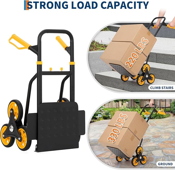 3 in 1 Industrial Convertible Stair Climbing Cart,1000 LBS Capacity Folding Hand Truck Dolly Cart with Telescoping Handle and 2 Elastic Rope for Transport & Moving in Warehouse, Home, Supermarket