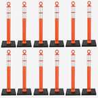 RoadHero 42 Inch Delineator Post with Base, Portable Orange Traffic Delineator Posts Cones with Reflective Collars for Parking Lots, Road Safety, Construction Events (12 Pack)