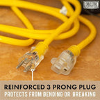 12 Gauge Outdoor Extension Cord 75 ft, 12/3 Heavy Duty Extension Cord 3 Prong Lighted End 75 Foot, SJTW Weatherproof Industrial Electrical Cable for Major Appliances, Proudly American Brand