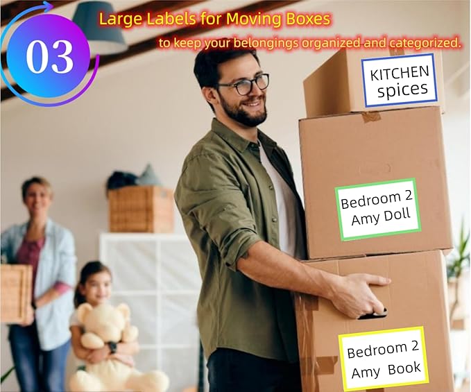 5" x 3" Large Moving Labels for Home Packing Box 6 Color Coded Border Label 162pcs with Writable Notes Areas, Fragile Stickers, Heavy Sticker. Permanent Adhesion
