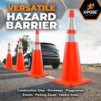 Xpose Safety 36 Inch Orange Traffic Cones with 6" & 4" Collars, 4-Pack - Multipurpose PVC Plastic Safety Cone for Parking, Soccer, Caution, Kids and Construction - DOT Approved