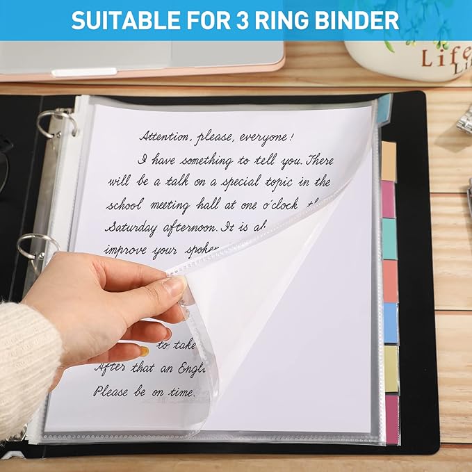 HABGP Binder Dividers with Tabs, 8 Tab Sheet Protectors for 3 Ring Binder, Clear Dividers for 3 Ring Binder Page Protectors, Notebook Binder Sleeves with Pockets, 3 Set (24 Pcs)