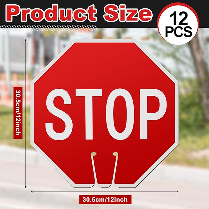 Geetery 12 Pcs Stop Signs Traffic Signs 12 x 12 Inches, Street Road Traffic Cone Top Warning Double Sided for Barricade Outdoor Weather Fade Resistant, Wear Resistant