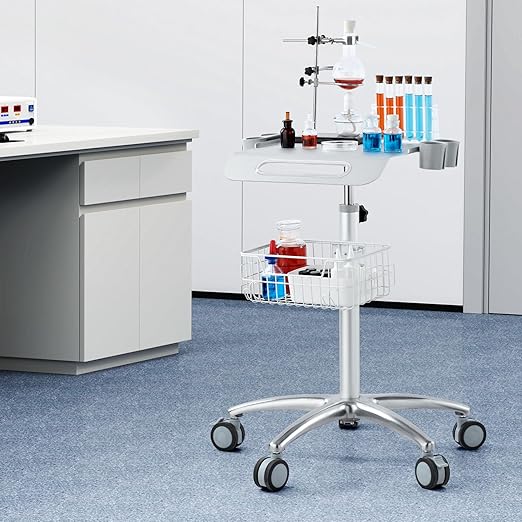 VEVOR Medical Cart, Salon Cart with Wheels, Mobile Trolley Cart 26.77"-42.91" Height Adjustable, Metal Stations for Hair Stylist, Clinic, Beauty