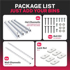 Adjustable Over Head Garage Bin Storage System Tote Lift Pro Overhead Storage Rack – Ceiling Mounted Bin Organizer System – Heavy Duty Ezy Strut & Hat Channel Design – 90" x 25" x 4" (Pack G)