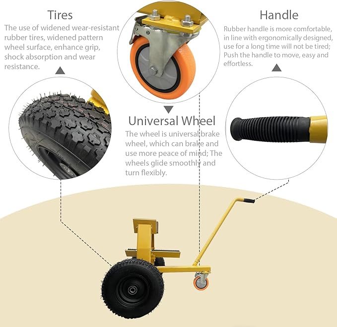 880LB Marble Slab Handling Truck, Heavy-Duty Stone Plate Mover with Thickened Steel Tires for Granite and Stone Transport