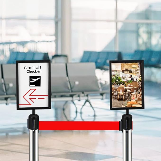 VICASKY Stanchion Sign Holder Queue Barrier Crowd Control Barriers Retractable Rope Supermarket Entrance Security Tape Belt Steel Ropes Heavy Duty Stanchions Holder Stainless Frame Stand