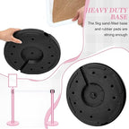 Therwen 6 Pack Heavy Duty Crowd Control Stanchions 9.8 ft Stainless Steel Stanchion Set with 6 Safety Barrier Post Retractable Belt and 1 Sign Holder Crowd Control Barrier(White Belt,Pink)