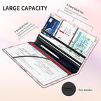 Premium Car Registration and Insurance Card Holder, Cute PU Leather Car Document Holder, Vehicle Glove Box Car Organizer with Magnetic Closure for Driver License, Cards Pink Rose Ribbon Bows
