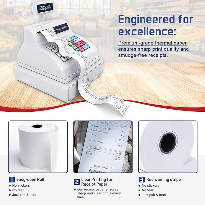 (100 Rolls) Premium 2 1/4 x 85 Thermal Paper Rolls - BPA Free Credit Card Receipt Paper for POS, ATM & Restaurant Printers