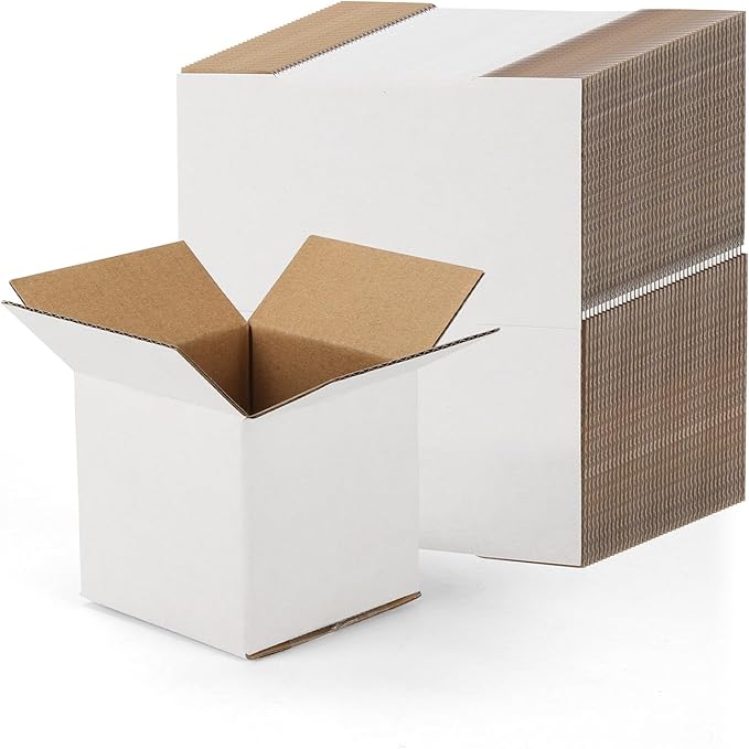 50 Pack Small Shipping Boxes 3x3x3 Inches, White Corrugated Cardboard Box for Shipping, Packing, Business, DIY