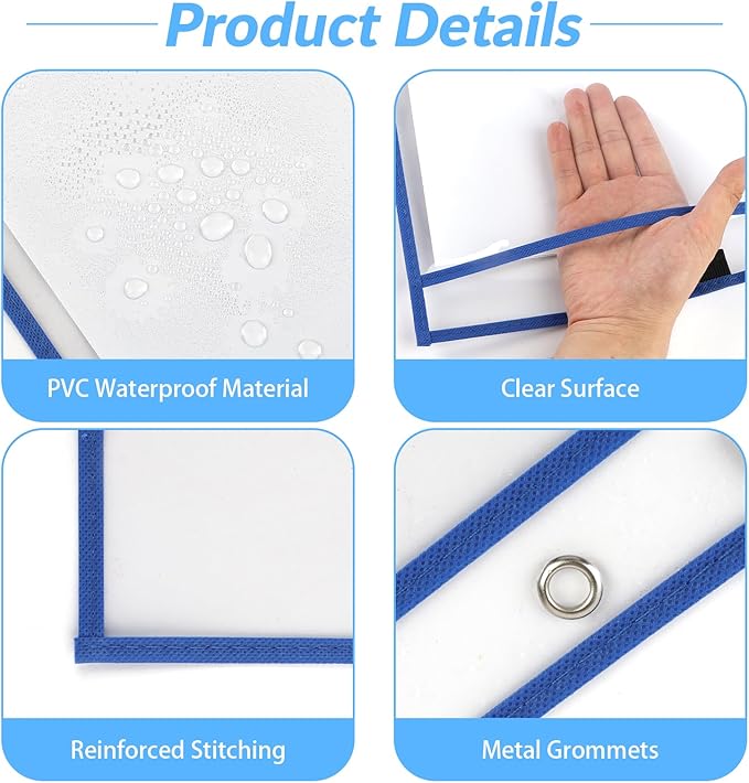 BEVTEE Dry Erase Pocket Sleeves with 1 Ring, 10x14 Inch Clear Plastic Paper Sleeves, Heavy Duty Ticket Holder Pockets, Reusable Sheet Protectors, Teaching Supplies for Classroom Elementary, Pack of 8