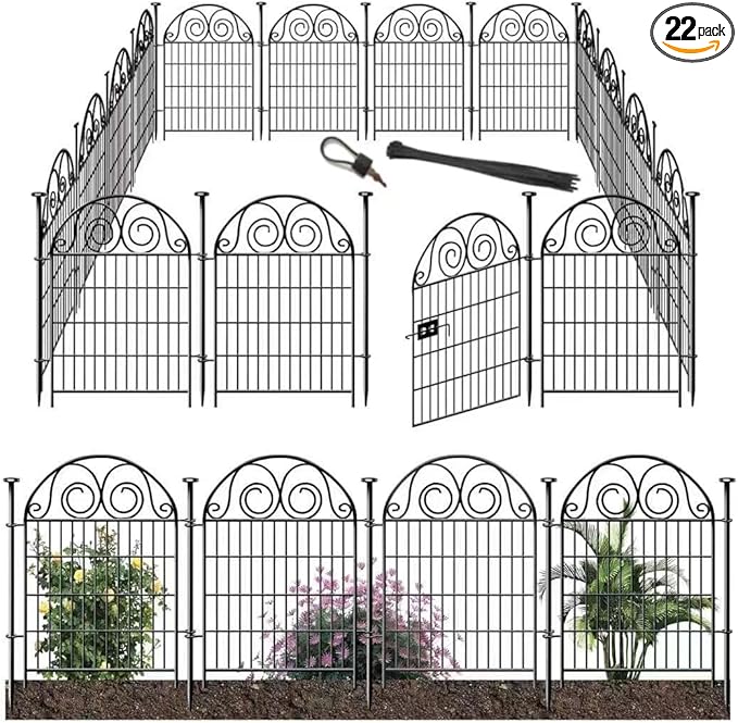 Garden Fencing 36 Inch High, 22 Panels Total Length 48 Ft(L) Dog Fence Outdoor for Yard, Black Metal Temporary Fencing Stakes, Reusable Defense Fence for Yard│Patented