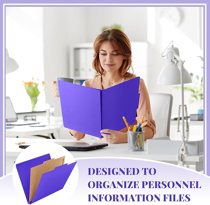Skyygemm 12 Pack Classification Folders Letter Size Bulk with Divider and 2" Expansion, Pressboard Folder with 2 Prong Fasteners for Teachers, Clergy, Office, Church, Christmas Donations(Purple)