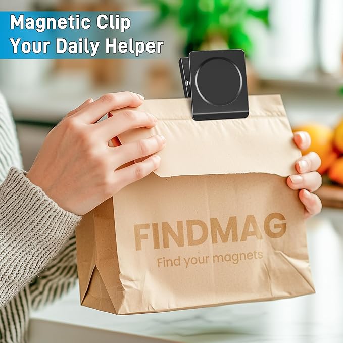 FINDMAG Extra Large Heavy Duty Magnetic Clips - 2.2 Inch, Magnetic Christmas Light Clips Lock Accessories, School Supplies, Strong for Classroom, Refrigerator, Whiteboard, Office (Black, 4 Pack)